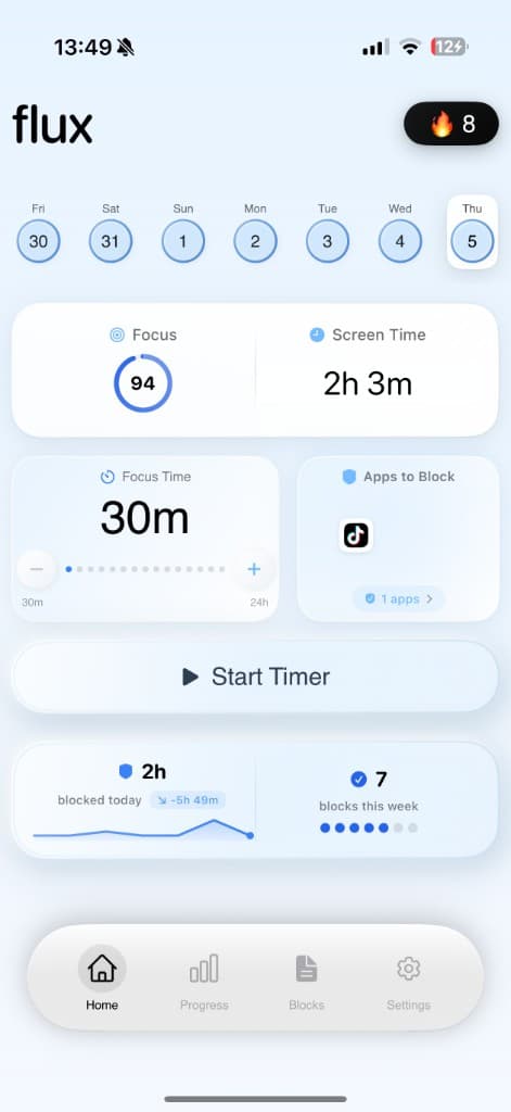Flux Home Screen