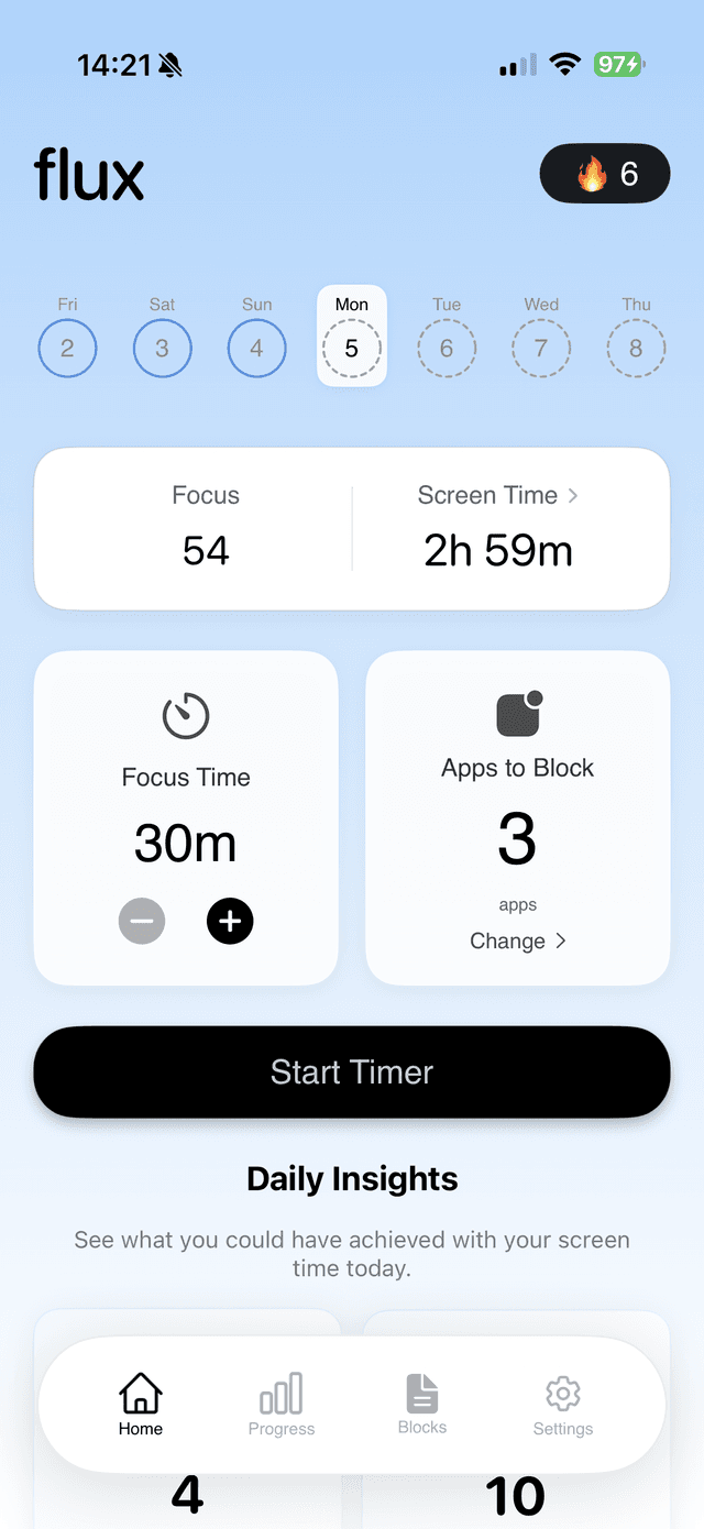 Flux App - Home Screen